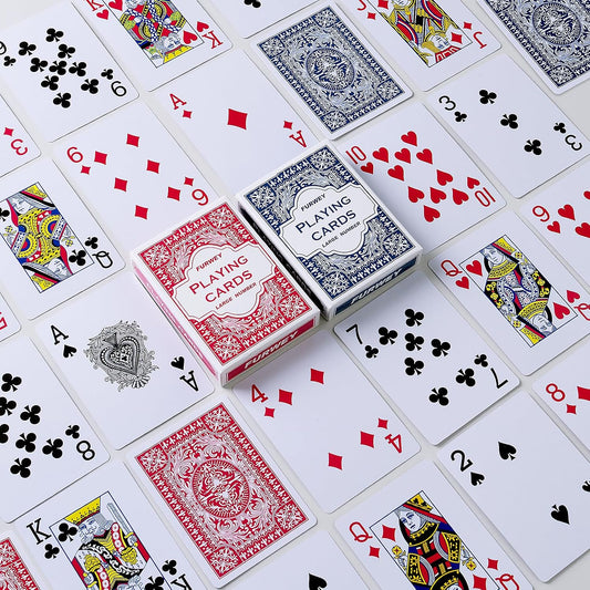 FURWEY 12 Packs Playing Cards, Poker Size Standard Index, Red and Blue
