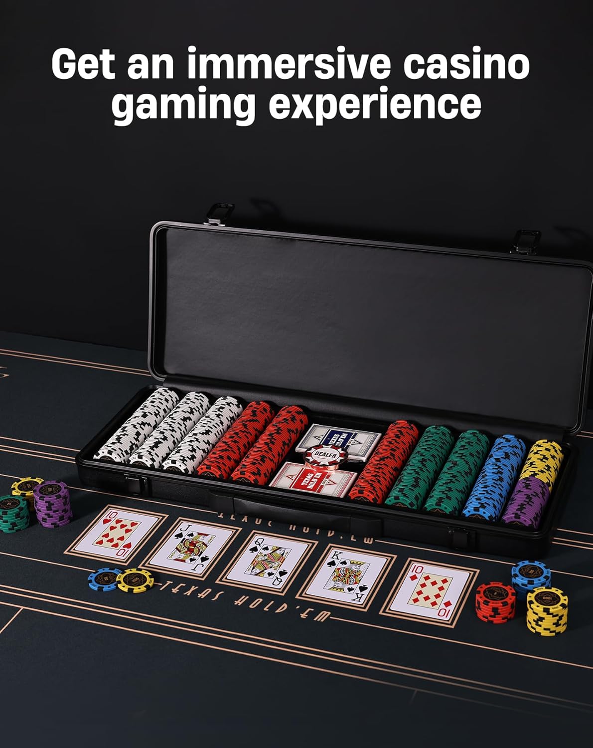 14g Clay Poker Chips Set for Texas Hold'em, 500 PCS Casino Numbered Chips with High-end Carrying Case & Dealer Button