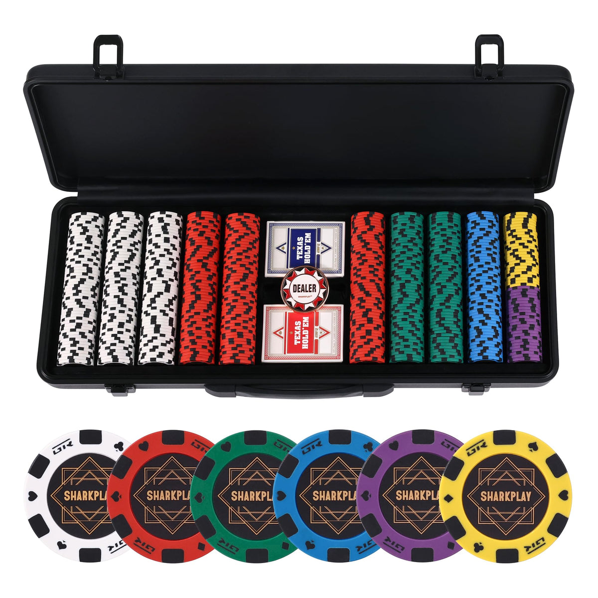 14g Clay Poker Chips Set for Texas Hold'em, 500 PCS Casino Numbered Chips with High-end Carrying Case & Dealer Button
