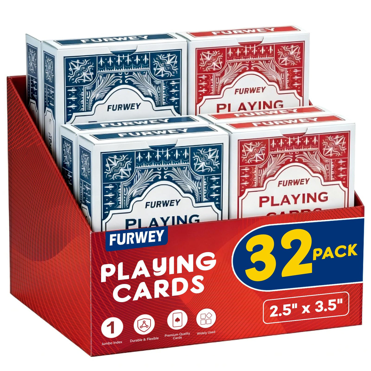 FURWEY 12 Packs Playing Cards, Poker Size Standard Index, Red and Blue