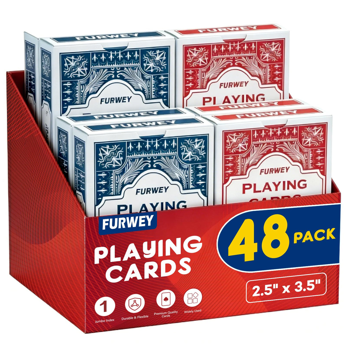 FURWEY 12 Packs Playing Cards, Poker Size Standard Index, Red and Blue
