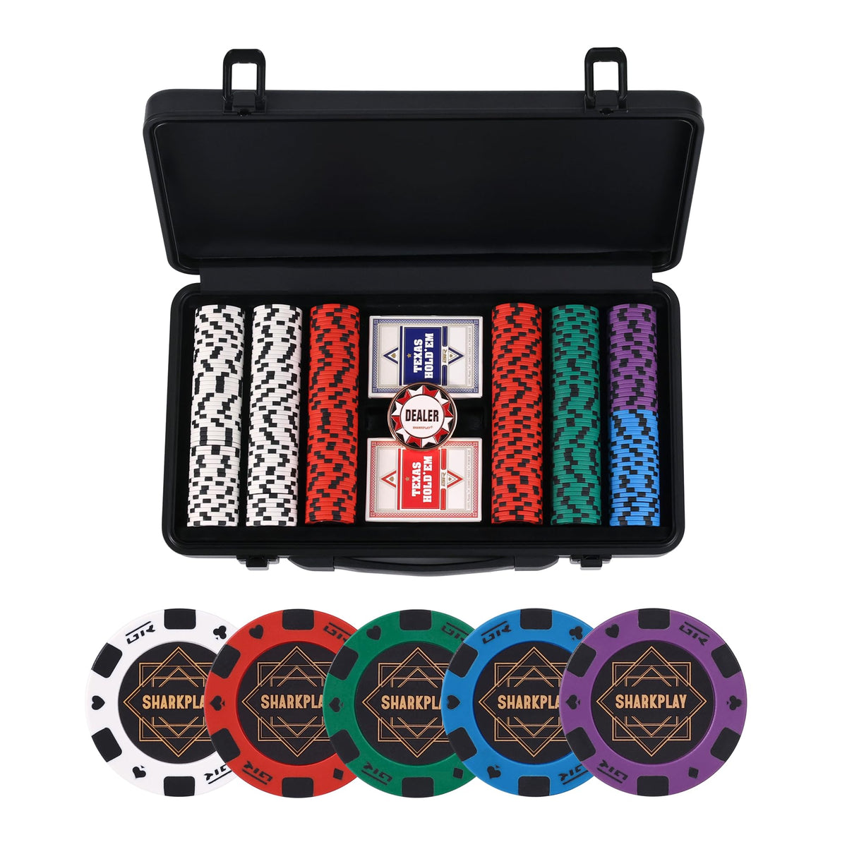14g Clay Poker Chips Set for Texas Hold'em, 500 PCS Casino Numbered Chips with High-end Carrying Case & Dealer Button