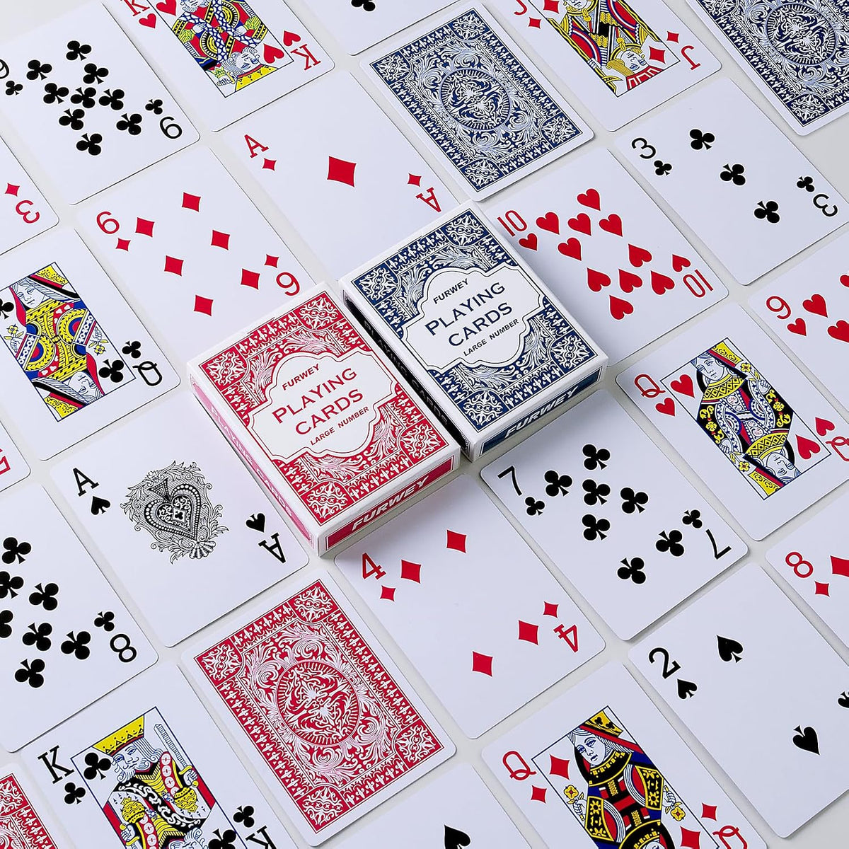 FURWEY 12 Packs Playing Cards, Poker Size Standard Index, Red and Blue